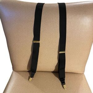 Pelican Mens Suspenders Leather Tabs Black Brass Adjustable Work Business